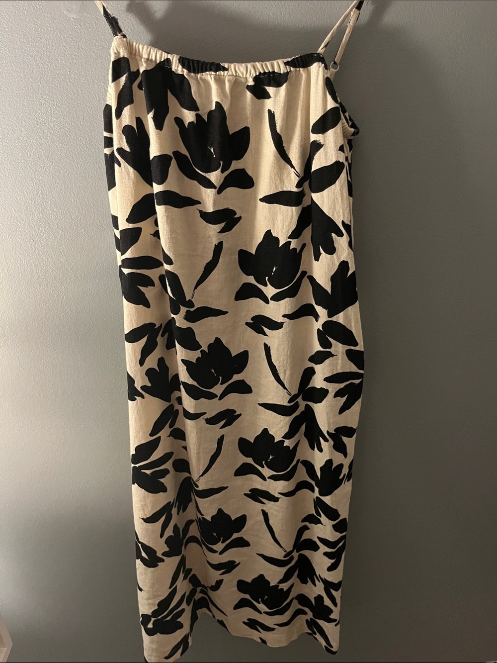 Black Floral Print Linen Flowy Dress - Women's